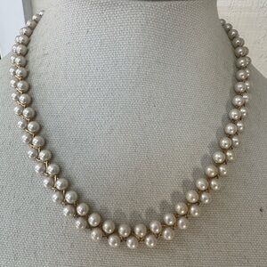 Vintage weaved goldtone pearl bead necklace